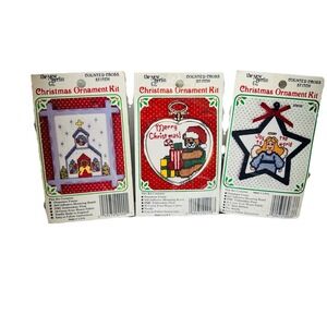 Vintage New Berlin Christmas Ornament Kit Church Cross Stitch USA Bear Angel Lot